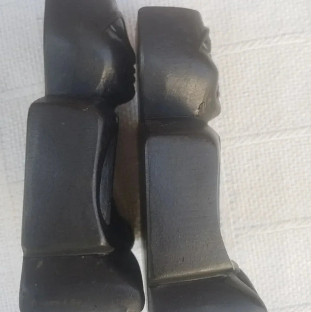 Vintage Mayan Figural Bookends Ebony Wood Hand Carved Black Sculptural Decor